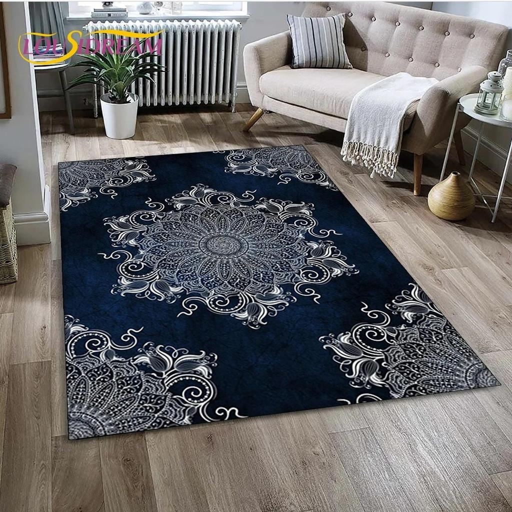 Mandala Yoga Blume Böhmen Meditation Natur Teppich für Wohnzimmer Schlafzimmer Dekoration, Rutschfeste Dekoration für Sofa Fußmatte Geschenk