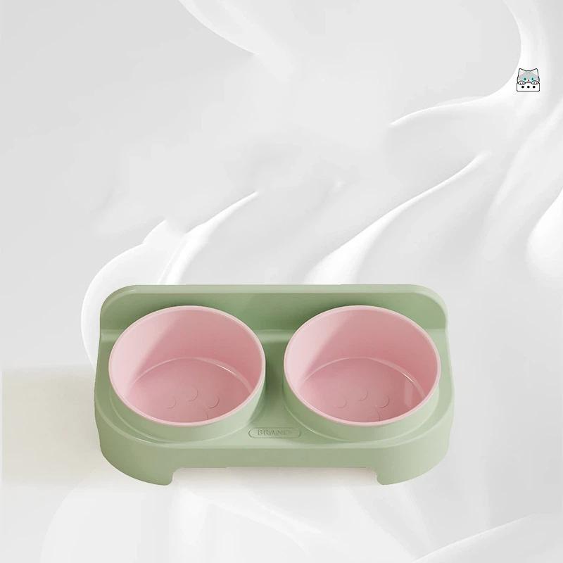 Eco-Friendly Elevated Dual Pet Bowl - Slanted Neck Support Cat & Dog Dish with Anti-Tip Base for Food and Water
