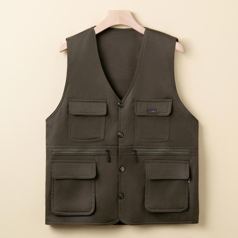 Spring and Autumn Middle-aged and Old Men's Vest Dad Simple Multi-pocket Vest V-neck Casual Vest Loose Fishing Vest