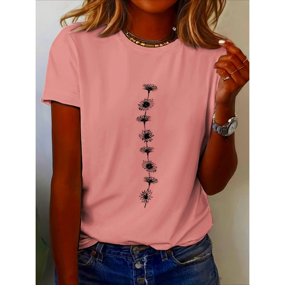 

Women s casual sunflower print T-shirt short sleeved round neck top 3XL