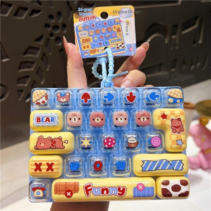 26-Tasten Fidget-Button Schlüsselanhänger BPA-freies sensorisches Dekompressionsspielzeug Wasserdichter Taschenanhänger für Outdoor-Ausflüge