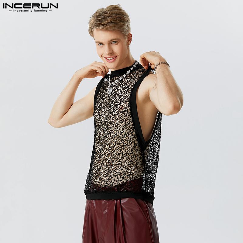 INCERUN Gilet in rete senza maniche da uomo Clubwear Summer See