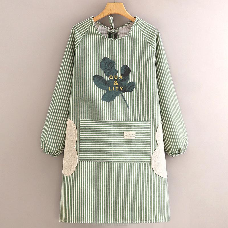 Cotton and Linen Long-sleeved Apron Kitchen Home Breathable Anti-fouling Cooking Apron Smock for Women