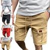 Pantaloncini Cargo da Uomo a Colore Unito, Lunghezza al Ginocchio, Gamba Larga Dritta, Tasche Multiple, Streetwear per Allenamento