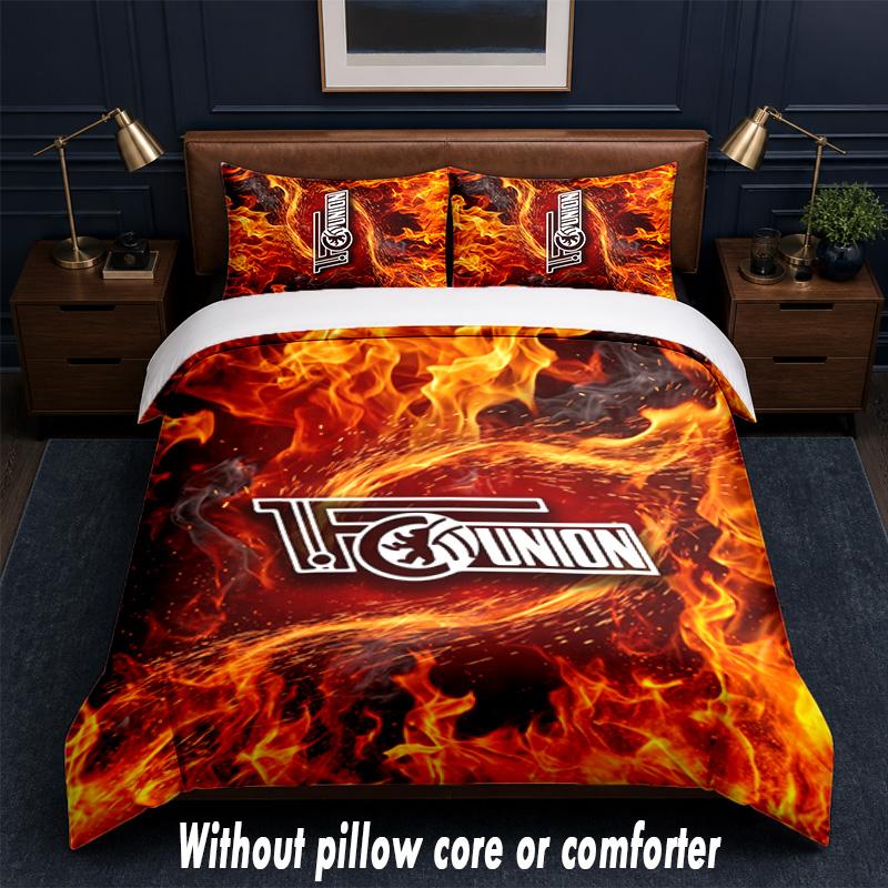 Union Berlin FC Design Bett Bettwäsche-Set 1 Bettbezug + 2 Kissenbezüge Weich Atmungsaktiv Haushalt Bettwäsche