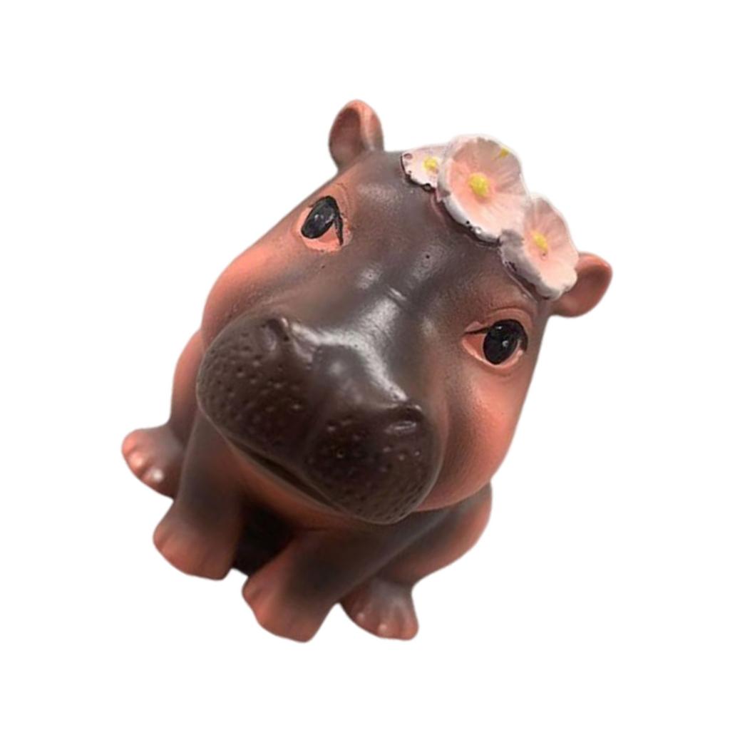 Cute Decorative Hippo Baby Statue Resins Pygmy Hippo Figurine Miniature for Living Room and Nursery Bedroom Decoration