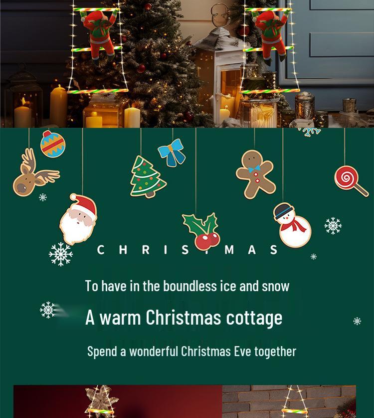 LED Santa Climbing Ladder String Lights - Indoor/Outdoor Holiday Decor