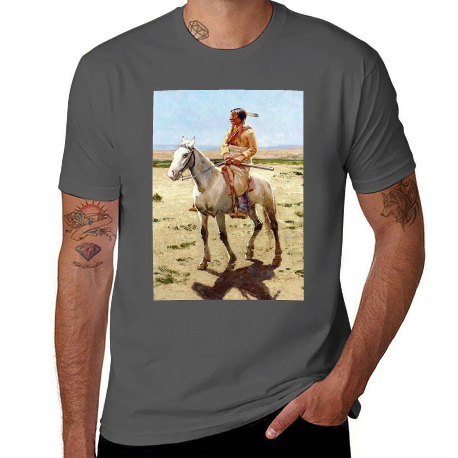 

luxury a Native man brand t T-Shirt cotton American shirt of 100% shirts Painting t cotton men lone 4XL