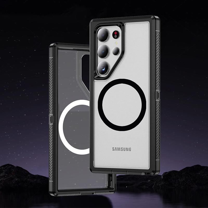 2 In 1 Heavy Duty Armor Magnetic Charging Phone Case for Samsung Galaxy S24 S23 S22 Ultra Plus Fe Magsafe Shockproof Hard Cover