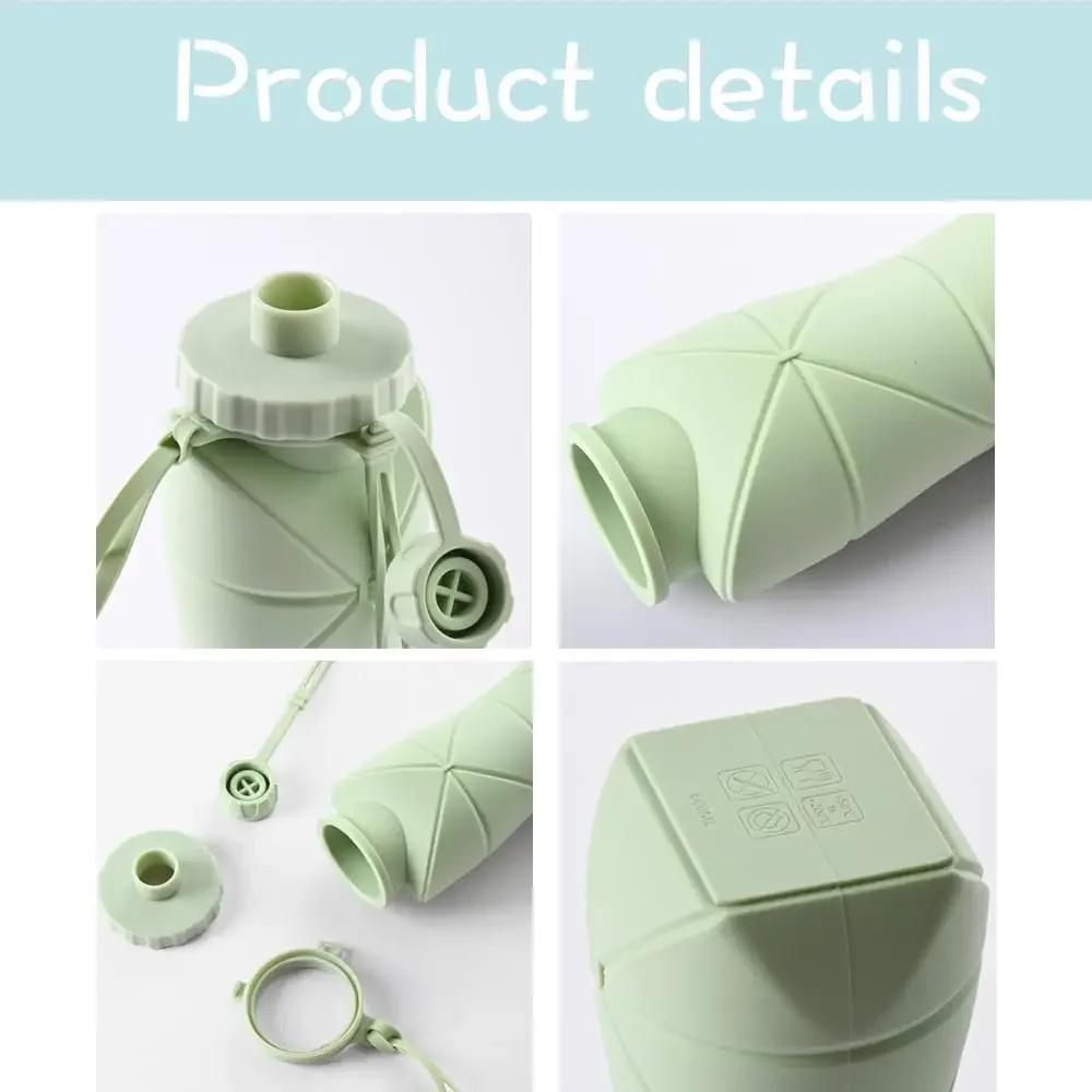 Silicone Folding Water Bottle Sport Camping Reusable Adult Portable Hiking Motivational Drinking Bottle Cycling Kettle 600ML