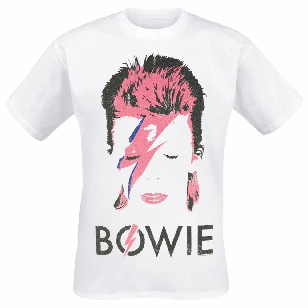 Retro Koszulka z Davidem Bowiem Aladdin Sane Piorun Klasyczny Nadruk Graficzny Kreatywna Inspiracja Prezentująca Fanów Sztuki Rockowej