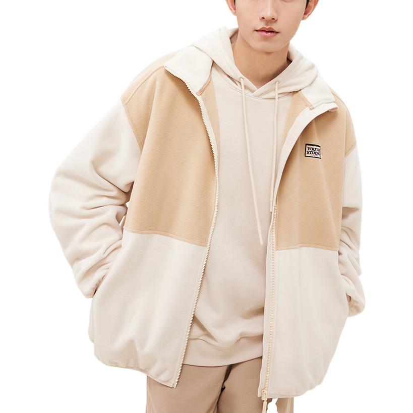 Anta Printed Letter Zip-Up Fleece-Lined Long Sleeve Jacket Unisex Outerwear Earthy-Grey 952238708-1