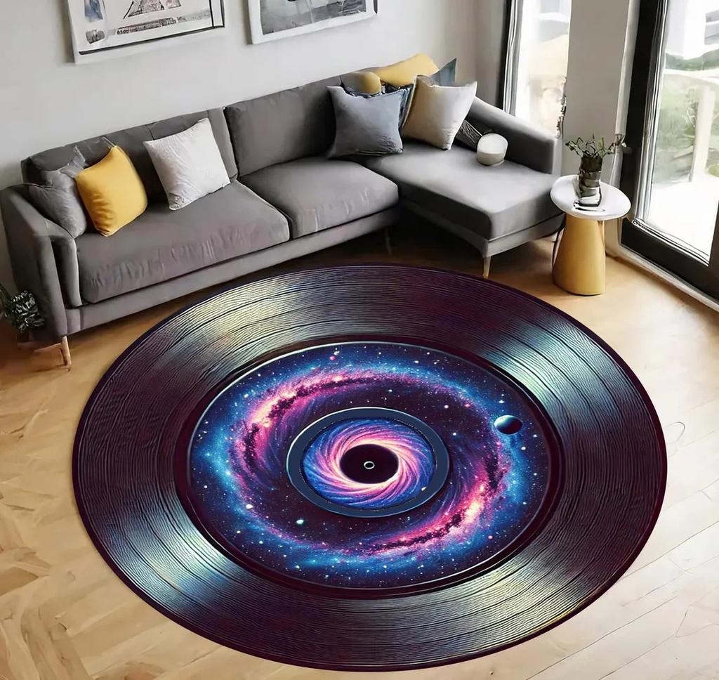 Music Theme Plaque Rug, Round Rug with Music Pattern, Music Motif, Movie Music Cd Carpet, Music Notes Non-slip Floor Mat