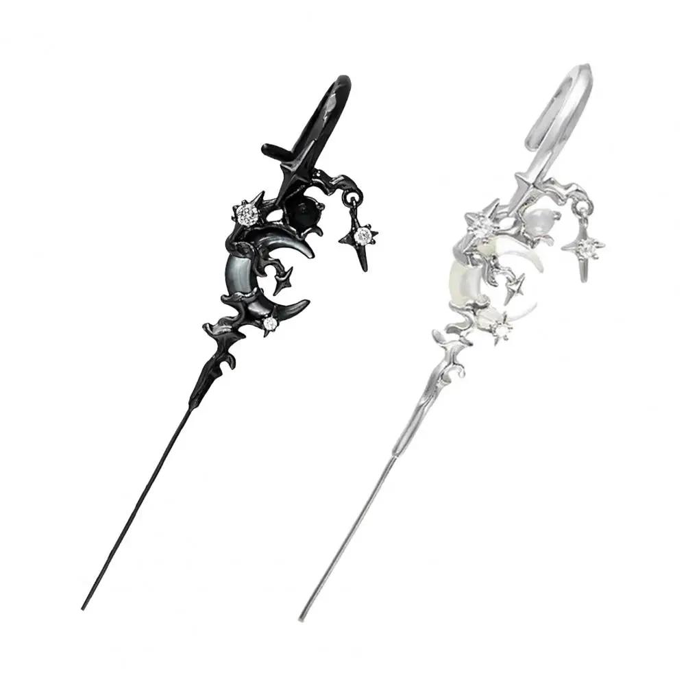 1 Pair Ear Needles Myth of The Moon Punk Rock Dark Style Individual Piercing Earrings Star Moon Ear Cuffs Club Party Jewelry