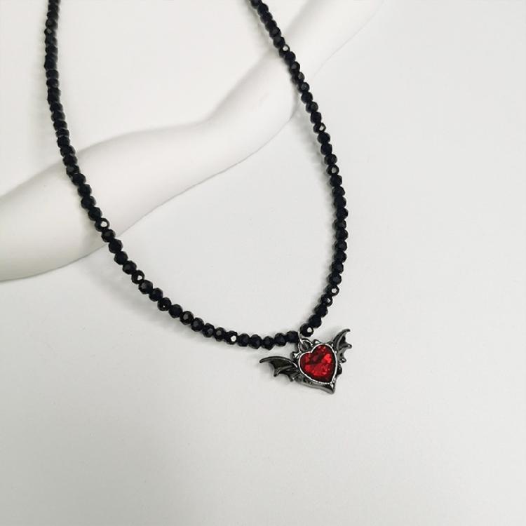 Fashionable Necklace Adornment With Black Crystal Beads Highlighting Heart And Butterfly Symbols For Modern Women