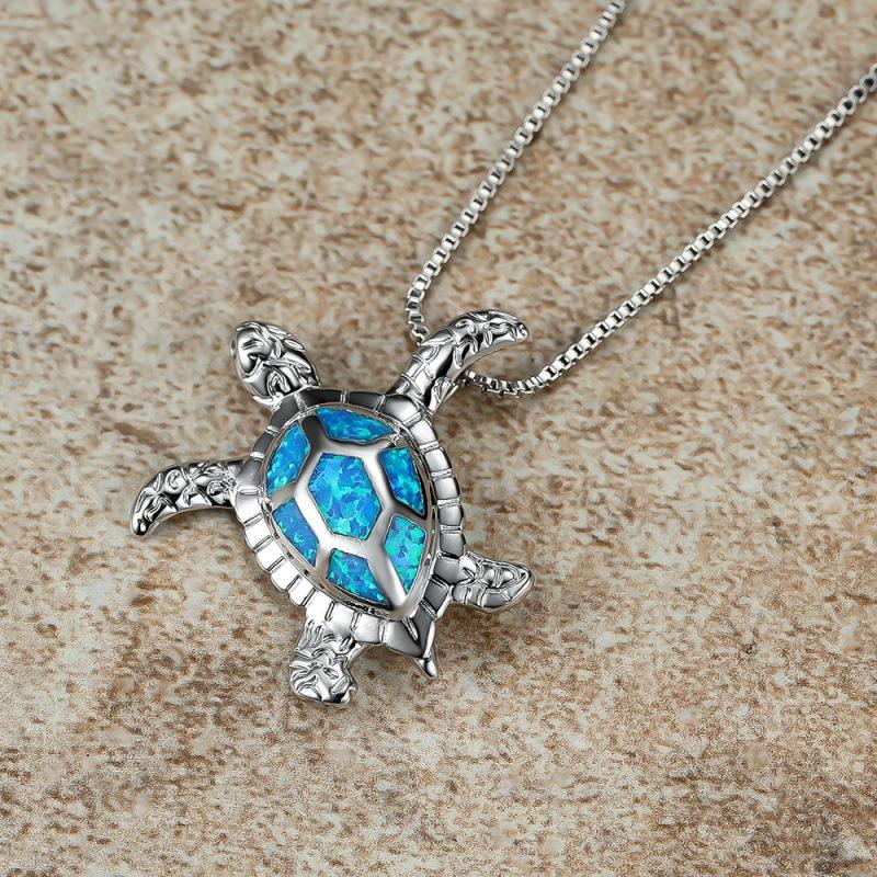 Wind explosion seven pieces blue Orbo turtle necklace retro fashion animal collarbone chain pendant