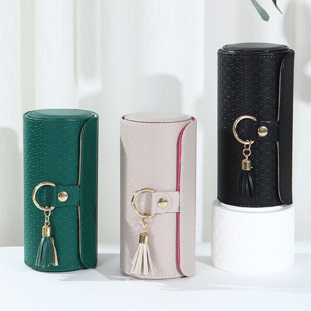 New PU Leather Travel Jewelry Case Three-layer Multifunctional Cylindrical Jewelry Storage Box Portable Jewelry Storage Tool