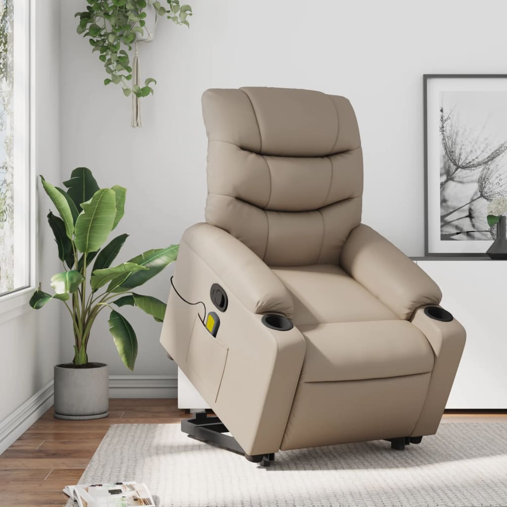 Massage Chair with Rising Function Cappuccino Brown Faux Leather