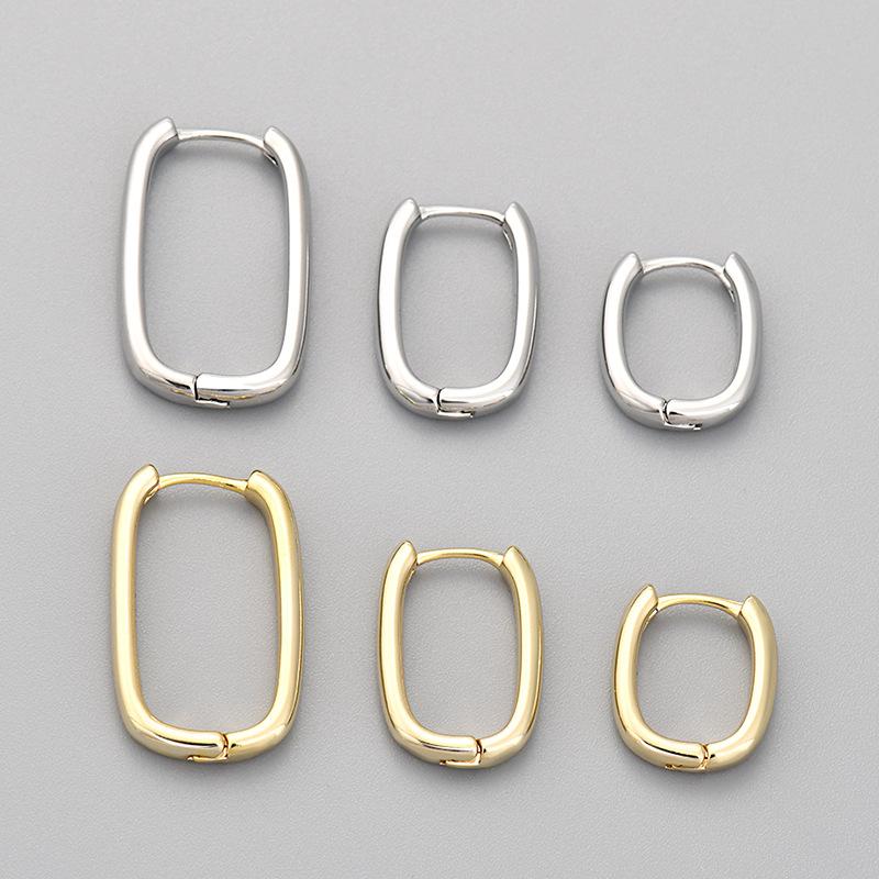 Boucles d'Oreilles Minimalistes Géométriques Ovales Carrées Lisses en Forme de U Bijoux Polyvalents de Tous les Jours Pour Femmes