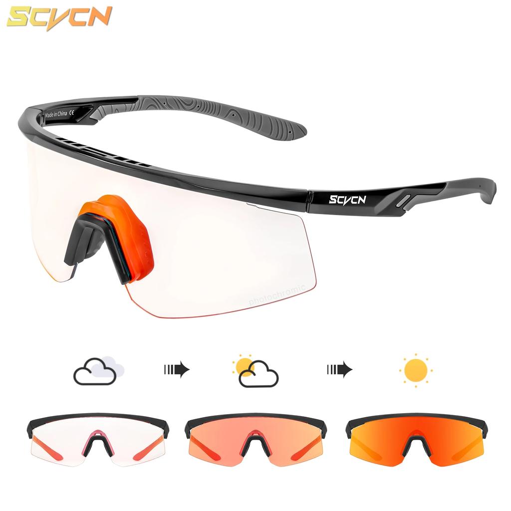 SCVCN Photochromic Sunglasses UV400 Cycling Glasses Bicycle Glasses Sports Men's MTB Road Bike Eyewear Protection Goggles UV400