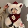 Cartoon Winter Plush Hat 2 IN 1 Ear Protection Cap Skiing Animal Ear Scarf Hat  Outdoor