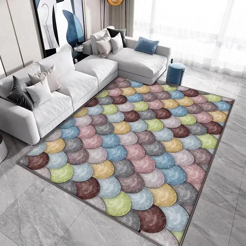 3D Printed Geometric Area Rug – Crystal Velvet Non-Slip Carpet for Living Room & Bedroom, Square Abstract Floor Mat Decor