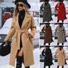 2025 Autumn/Winter Women's European & American Wool Double-Breasted Tie Coat