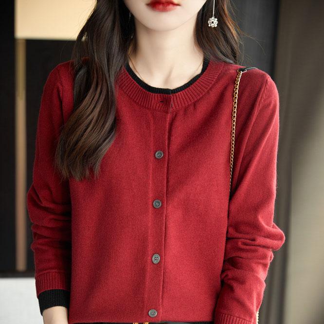 Suéter Cárdigan de Punto de Primavera Otoño Ropa de Mujer Cuello O Patchwork Femenino Manga Larga Tops Tejidos Suéter