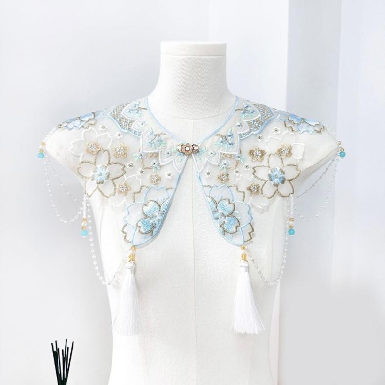 Elegant Horse Face Skirt Collar Embroidery Flower Decorative Shawl for Ancient Costume Cultural Event Ceremony Neckpiece