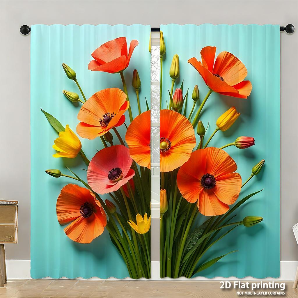 Piece Set High Definition Digital Printed Curtainsorange Tabby Cat Surfing Wave Colorful Vibrant Dynamichome Decoration Curtain Polyester