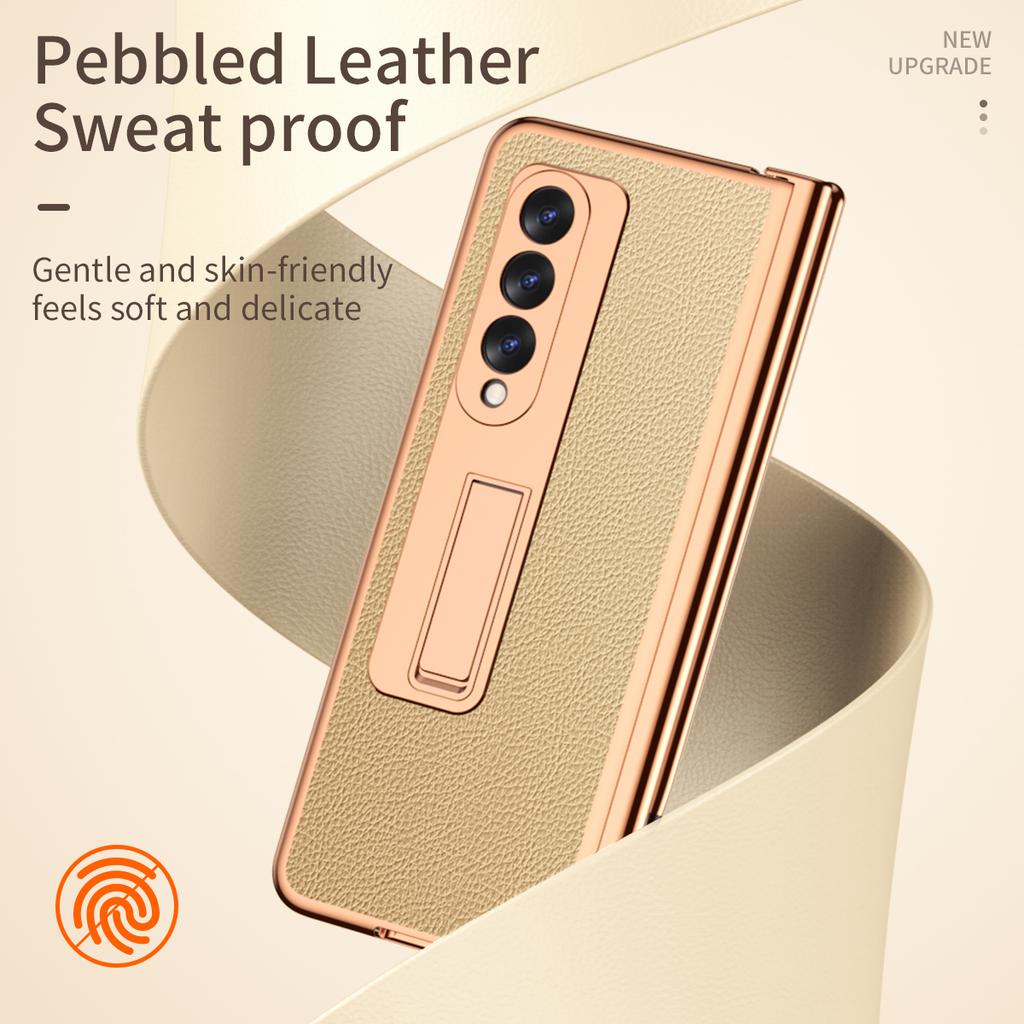 Anti-Fingerprint Plating Leather Case for Samsung Galaxy Z Fold 4 5G Fold3 Fold4 Fold 3 2 Fold2 Tempered Glass Phone Bag Cover
