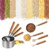 Multiple colors available Stainless steel measuring cup and spoon set with wooden handle Metric and American wooden handles High-quality