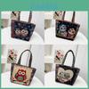 Cartoon Elephant Owl Canvas Handbag With Embroidery For Daily Casual Use