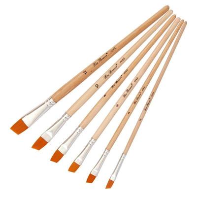 JOWOART New Wood Pole Gouache Brushes Oblique Peak Acrylic Brush 6 Pcs Sets Yellow Nylon Hair Watercolor Colorful Painting Art Painting
