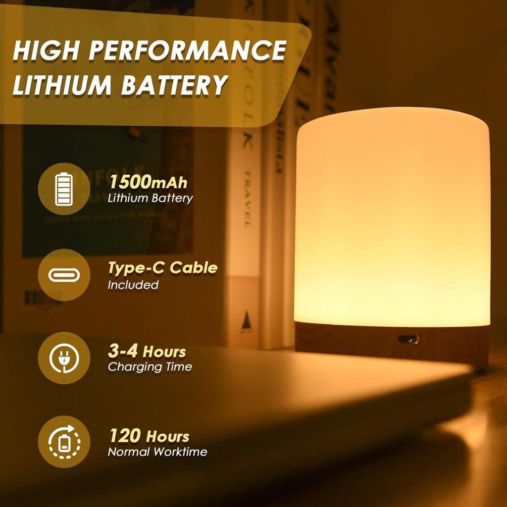 Touch Control LED Touch Nachttischlampe, Farbwechsel Dimmbares Licht für Kinder, 3 Farben LED-Lampe mit warmweißen Lichtern