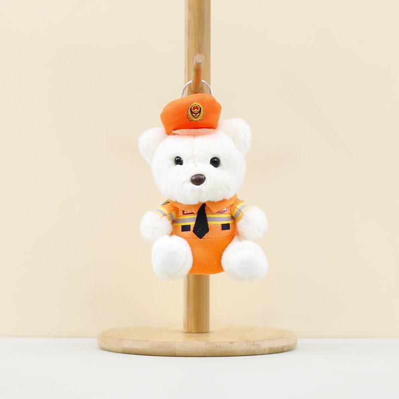 Cute Brown And White Plush Police Bear Keychain Adorable Cartoon Bear Doll For Bags