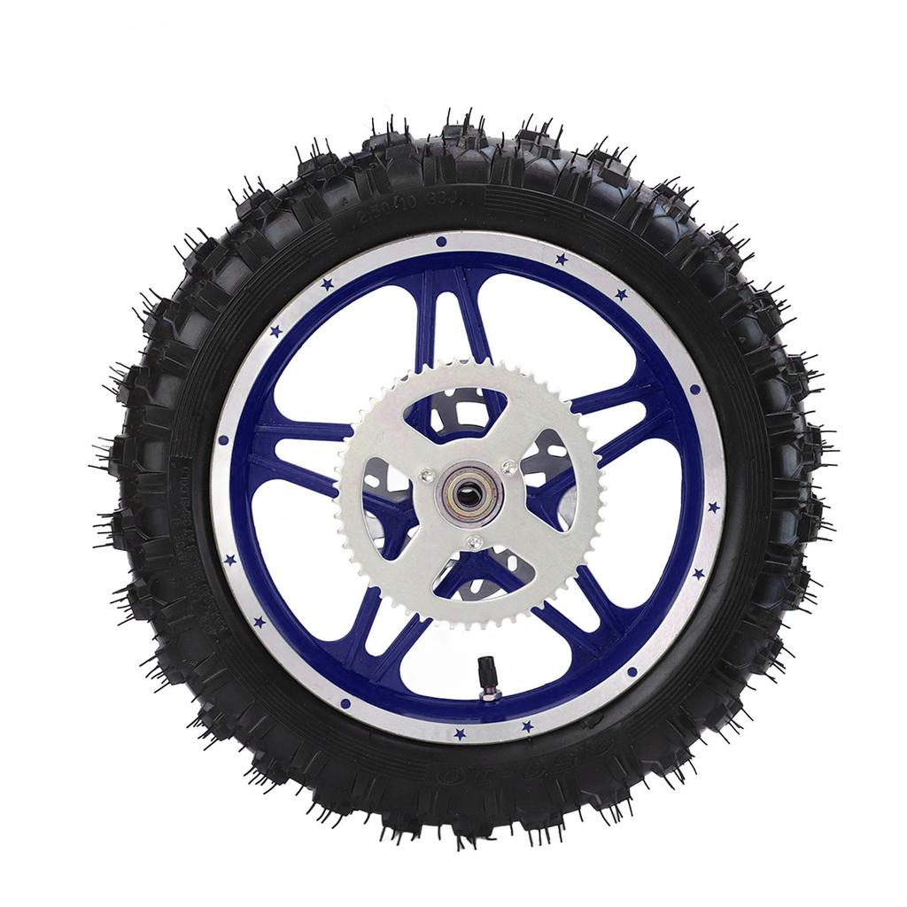 2.5‑10in Rear Wheel Assembly with Tire Disc Bearing Sprocket Nonslip Blue for Off Road Motorcycle Dirt Pit Bike