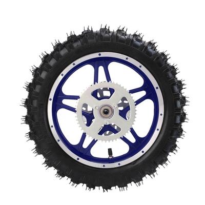 2,5-10palcové sestavené zadní kolo s pneumatikou, kotoučem, ložiskem, rozetou, protiskluzové modré pro terénní motocykl, dirt bike