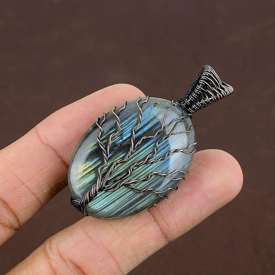 Labradorite Handmade Copper Wire Wrap Jewelry Pendant 2.09" f1F88