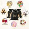 50 Pcs Black & Gold Satin Thank You Gift Bags (5x7") with Drawstring – for Jewelry, Candy, Wedding, Baby Shower, Christmas, Thanksgiving –