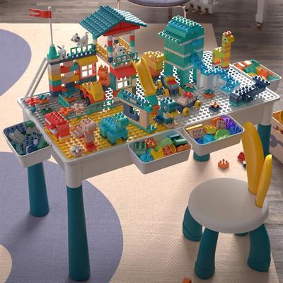 ToylinX Kinder Bouwstenen Tafel Bureau en Stoelen Set Kinder Activiteitentafel, Bouwstenen Tafel Speelgoed Cadeau voor Peuters