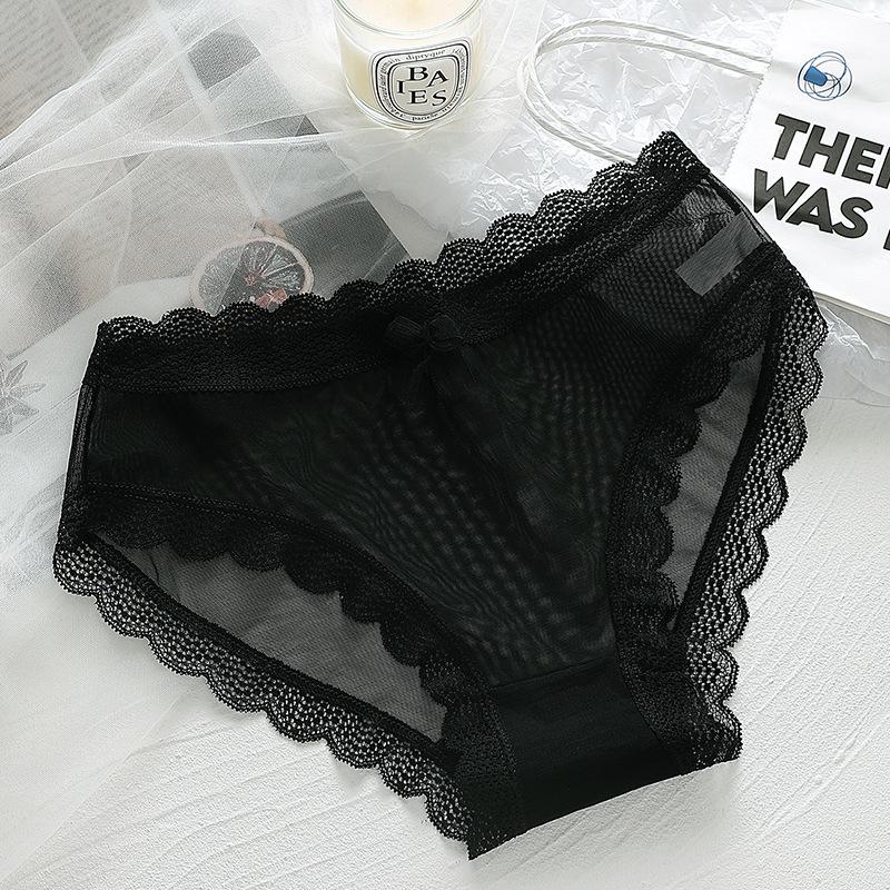 Women's Seamless Mesh Panties with Lace Edge and Bowknot