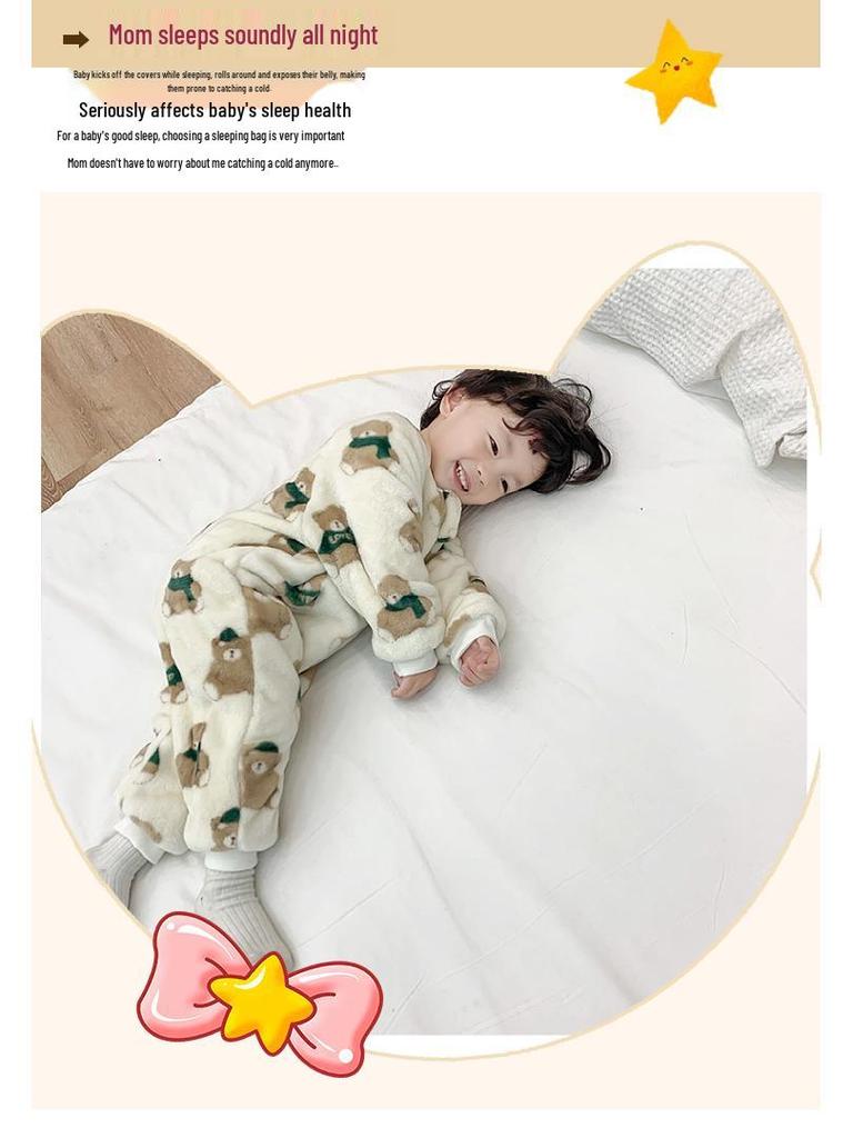 Comodo Pigiamino Tuta in Flanella per Bambini con Pile - Stile Autunno/Inverno Spesso Corallo Pile Abbigliamento Casa Sacco a Pelo per Dormire