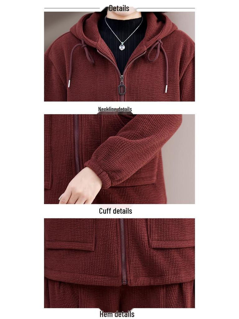 Autumn/Winter Fleece-Lined Corduroy Sportswear Set for Middle-Aged Women