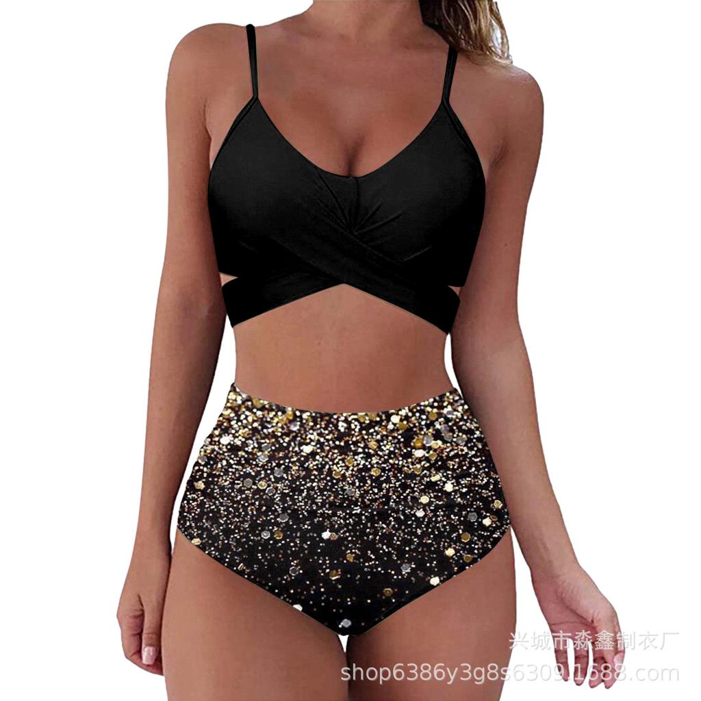 Explosive Leopard Print Cross High Waist Split Bikini, Sexy BIKINI Swimsuit for Women, Direct Supply
