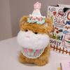 Cute Big Face Cat With Birthday Hat Fruit Cake Snack Bib Decor Kawaii Grey Orange Cats Kittens Plushie For Kids Birthday Gift
