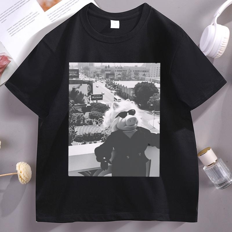 Miss Piggy Graphic Tee Funny Printed Tshirt Oneck Short Sleeve Tops Summer Loose Soft Breathable T Shirt Unisex Streetwear