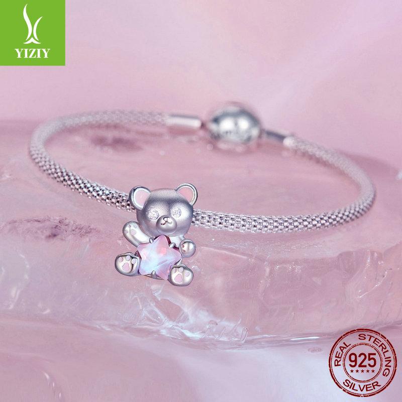 Pink Star Bear Diy Bracelet Beaded, Dream Sweet Girl Wind S925 Sterling Silver Loose Beads