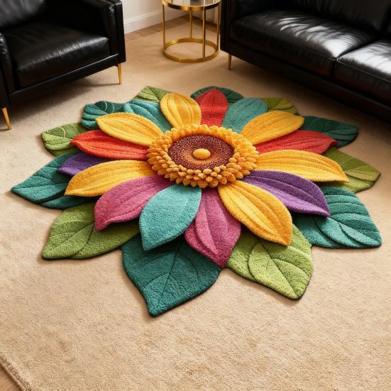 Floral Plush And Diatomaceous Earth Floor Mat 3D Flower Optical Illusion Rug Non-Slip Absorbent