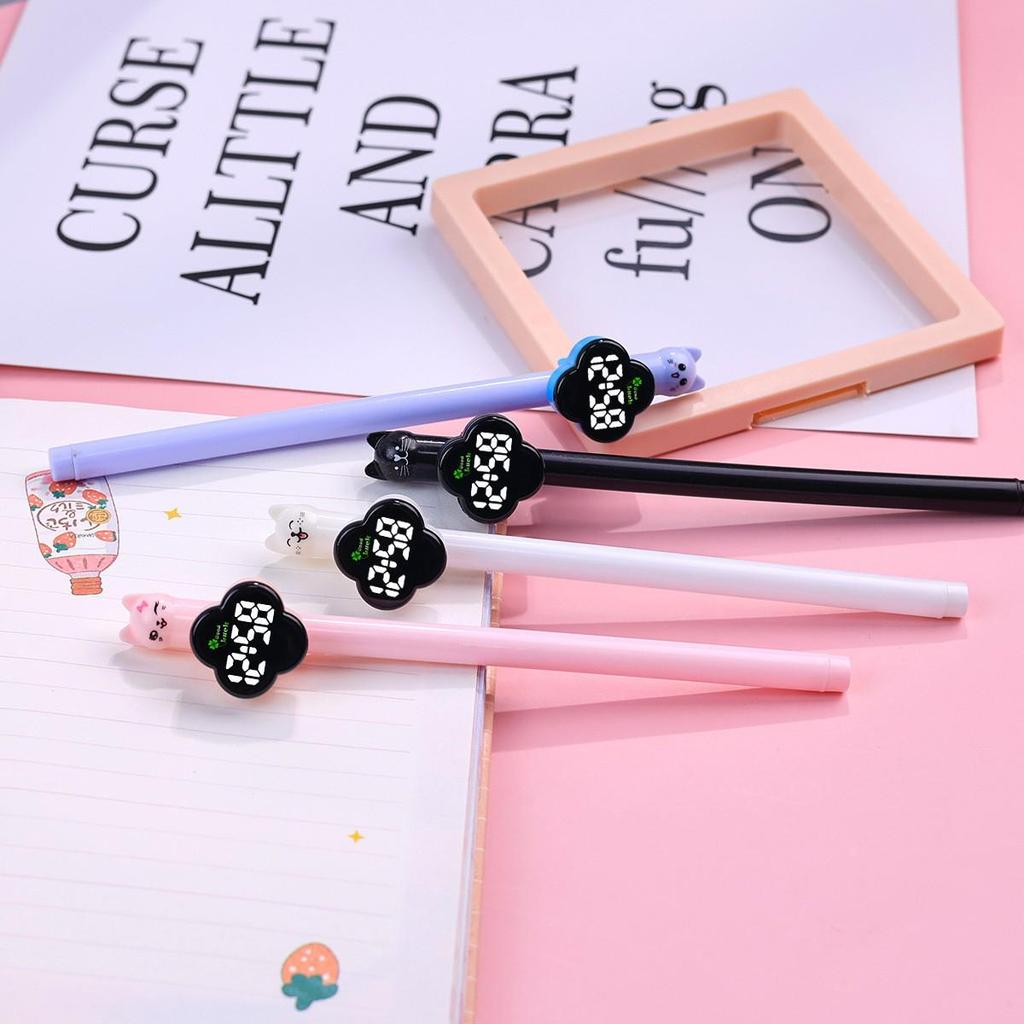 Four-Leaf Clover Stationery: Back-to-School Clock Pen Holder with Watch and Black Ballpoint Pen